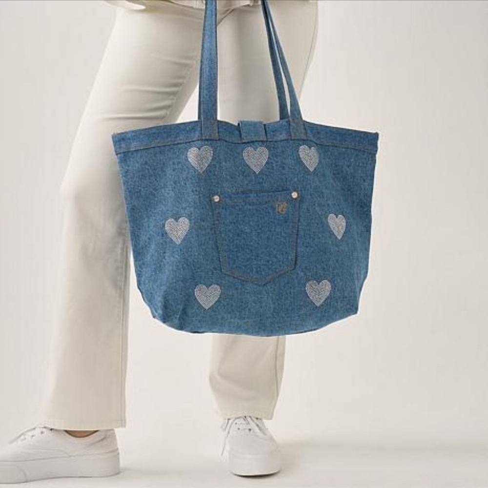 DG2 by Diane Gilman Denim Crystal Heart DenimTote Bag - Picture 4 of 9